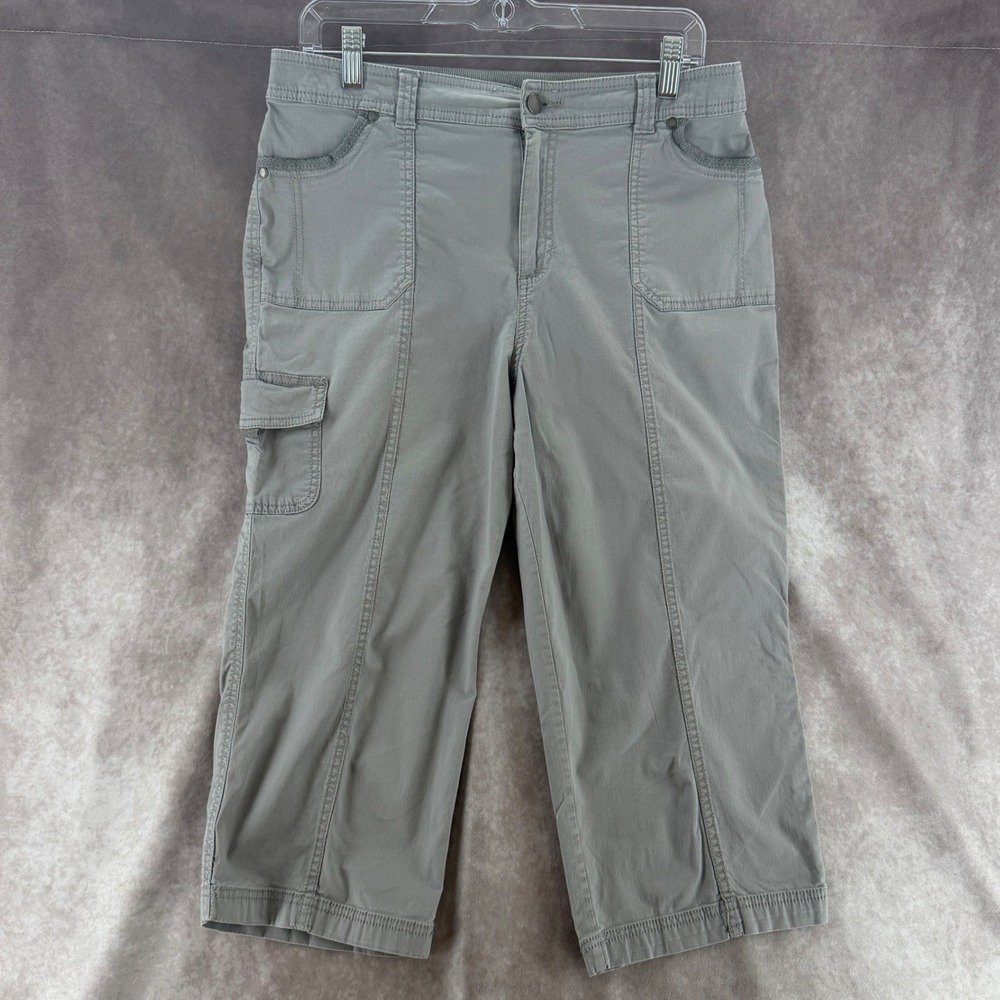 Croft & Barrow Womens Gray Stretch Cargo Capri Pants Elastic Waist SZ 12 Utility